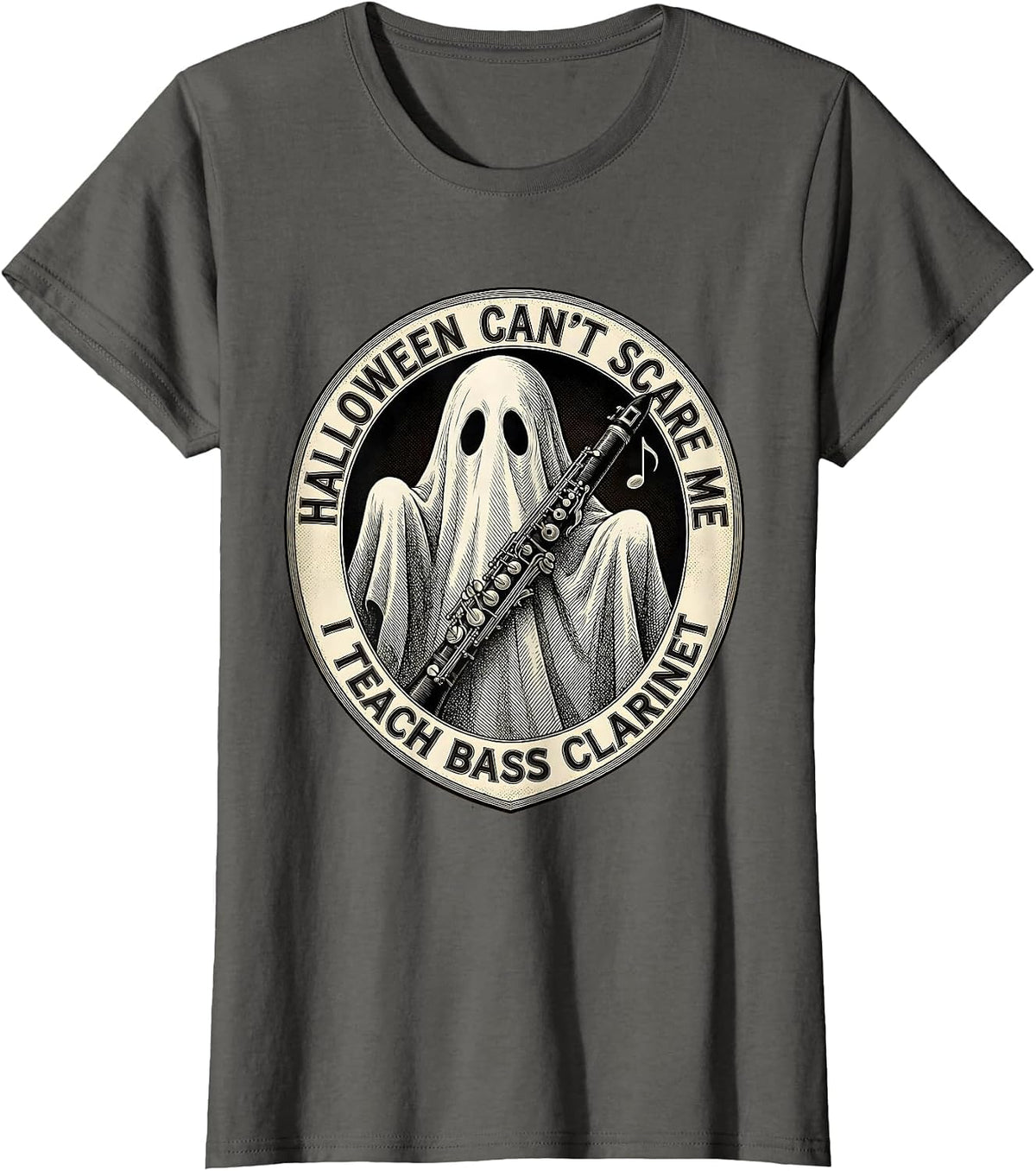 Women's Halloween Can't Scare Me, I Teach Bass Clarinet Teacher T-Shirt - Asphalt Grey