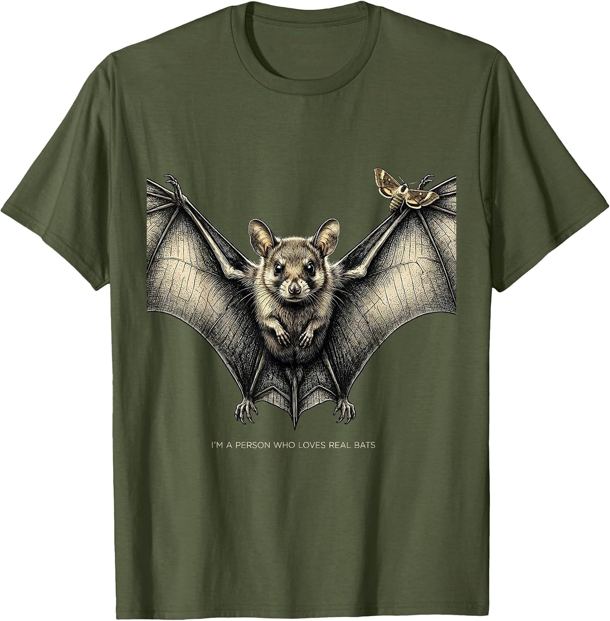 Men's I'm A Person Who Loves Real Bats Funny Bat Lover Halloween T-Shirt - Olive Green