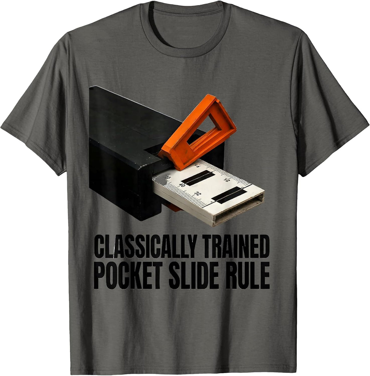 Men's Classically Trained Pocket Slide Rule Retro Enthusiast T-Shirt - Asphalt Grey