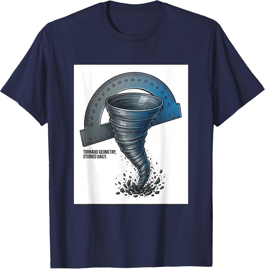 Tornado Geometry Studied Daily Meteorology Storm Chaser T-Shirt - Navy Blue