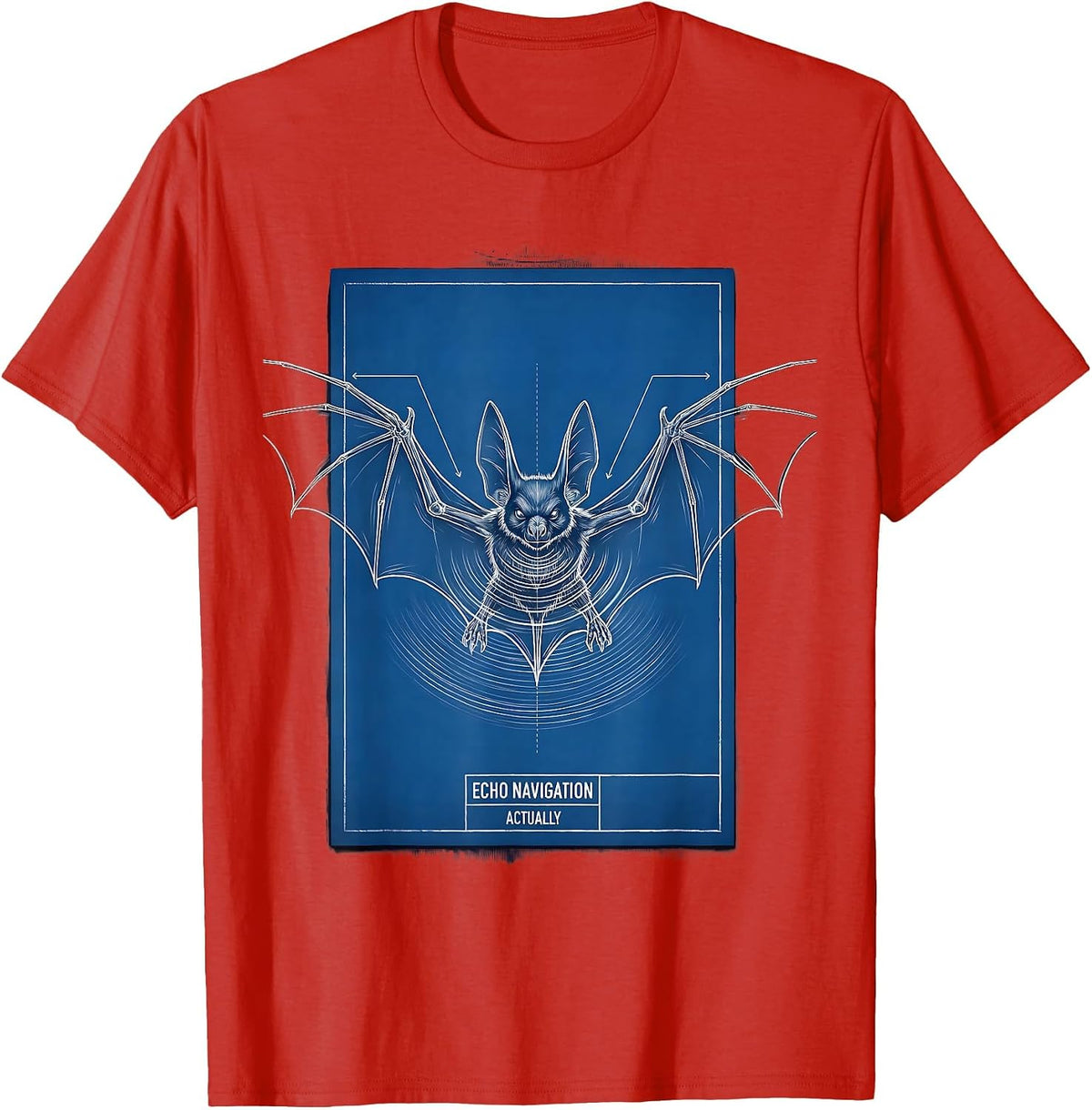 Men's Echo Navigation, Actually Technical Blueprint Bat Lover T-Shirt - Red