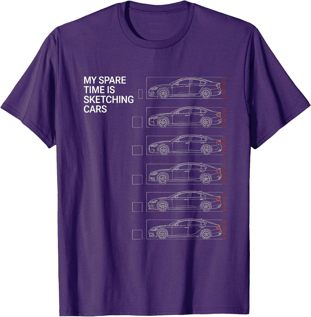 My Spare Time Is Sketching Cars Funny Car Enthusiast Car T-Shirt - Purple
