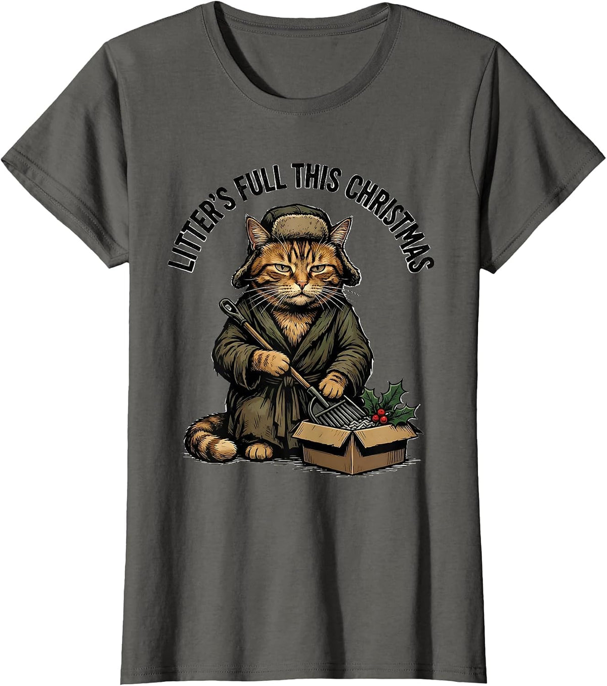 Women's Litter's Full This Christmas Funny Cat Lover Vintage T-Shirt - Asphalt Grey