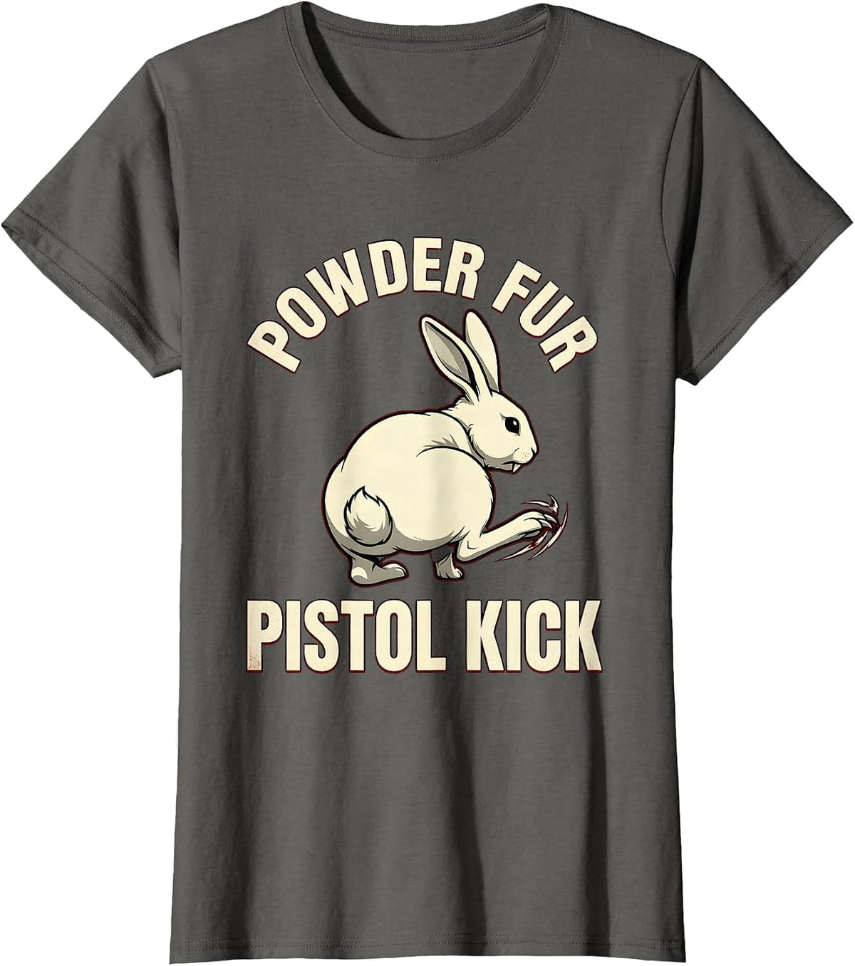 Women's Powder Fur, Pistol Kick Horror Alt Goth Bunny Spooky Season T-Shirt - Asphalt Grey