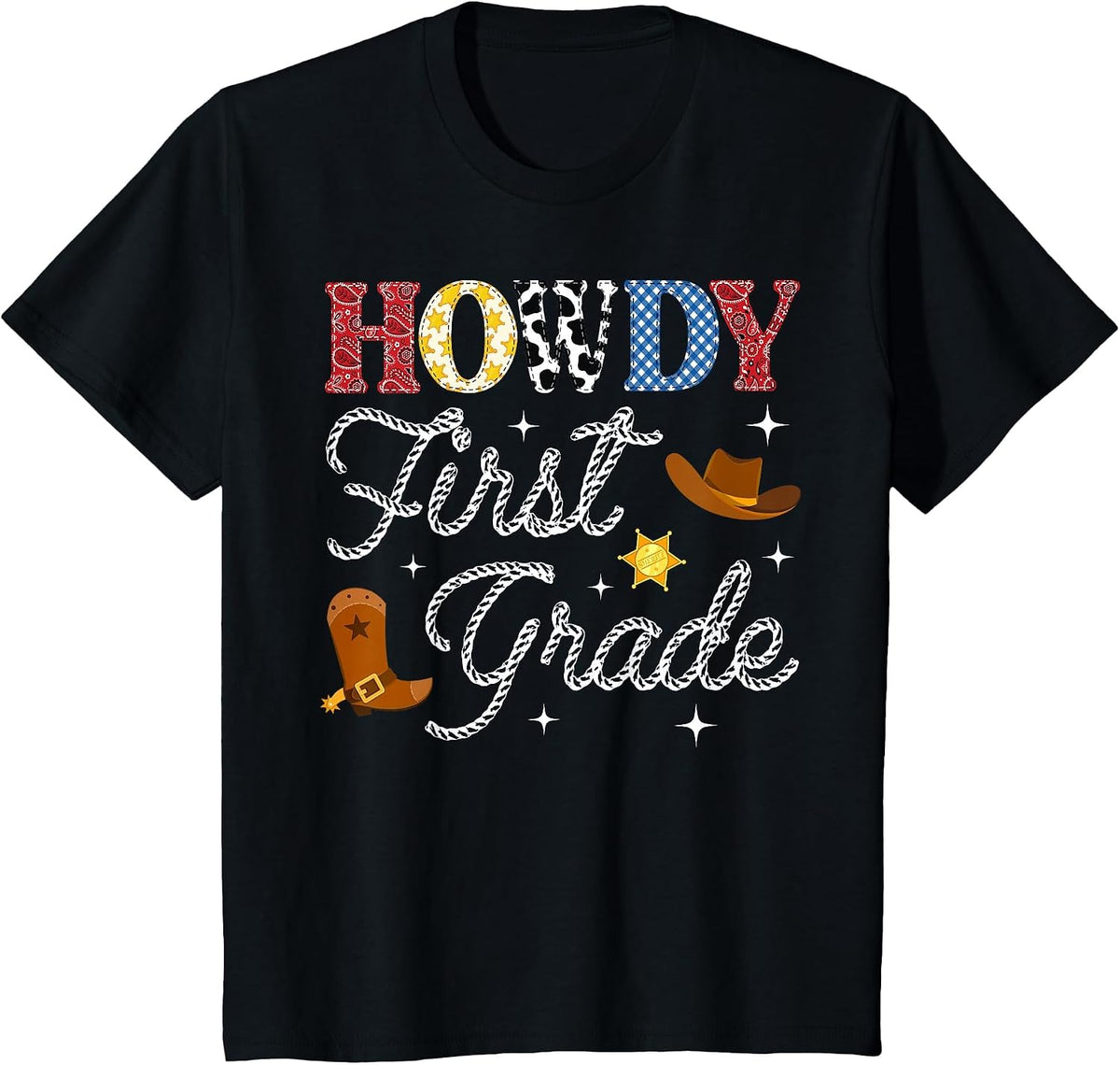Howdy First Grade Back to School Western Teacher Student T-Shirt - Black