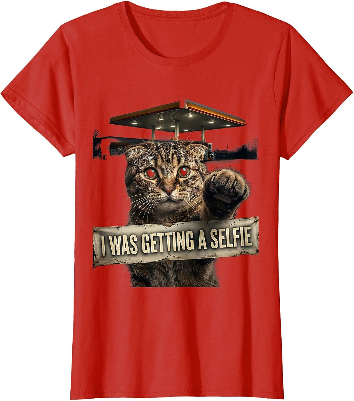 I Was Getting A Selfie Distressed Funny Cat Meme Gift T-Shirt - Red