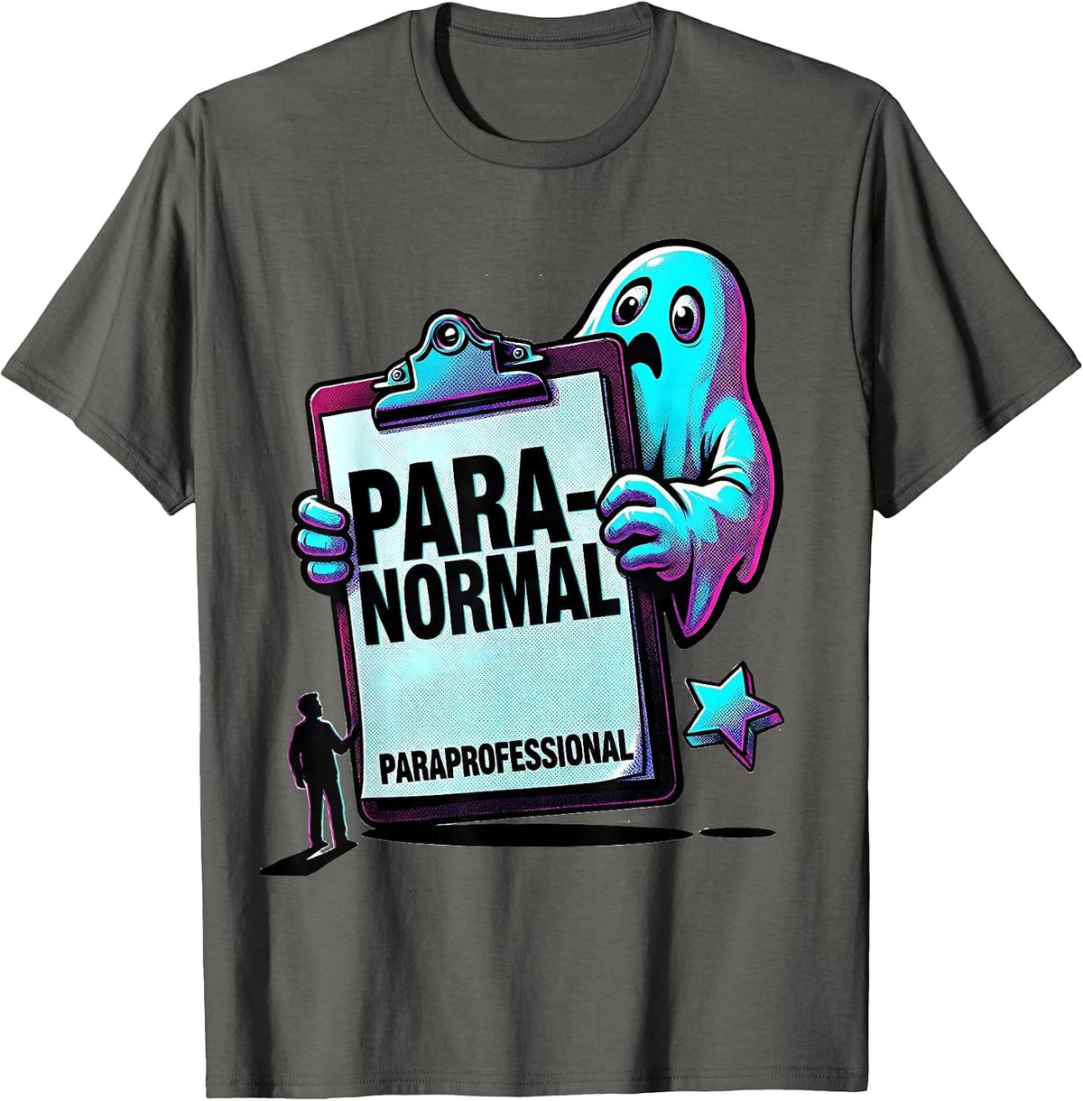 Men's Para-Normal Paraprofessional Pop Art Halloween Ghost SPED T-Shirt - Asphalt Grey