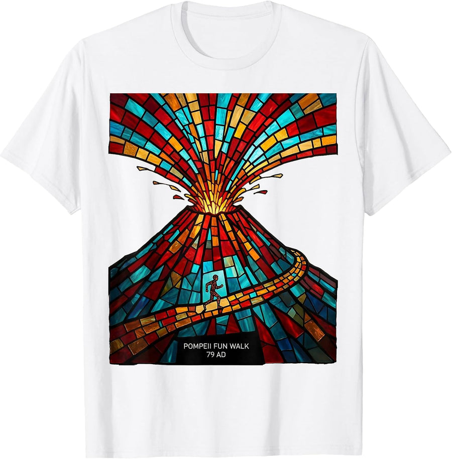 Men's Pompeii Fun Walk 79 AD Funny History Buff Volcano Humor T-Shirt - White