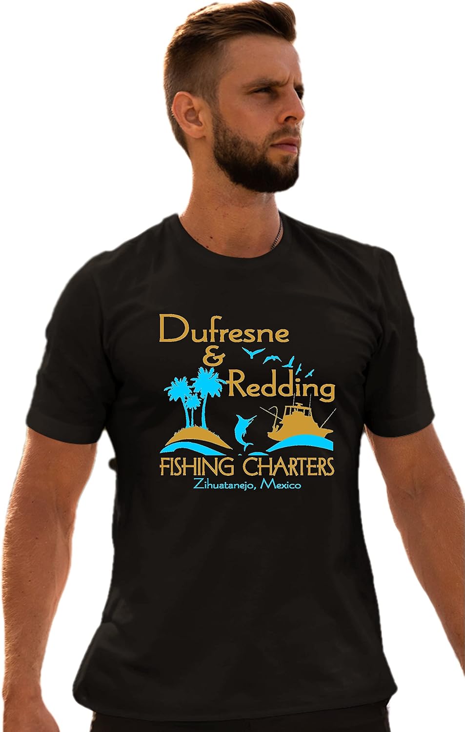 Go All Out Adult Dufresne & Redding Fishing Charters Funny T-Shirt - Black