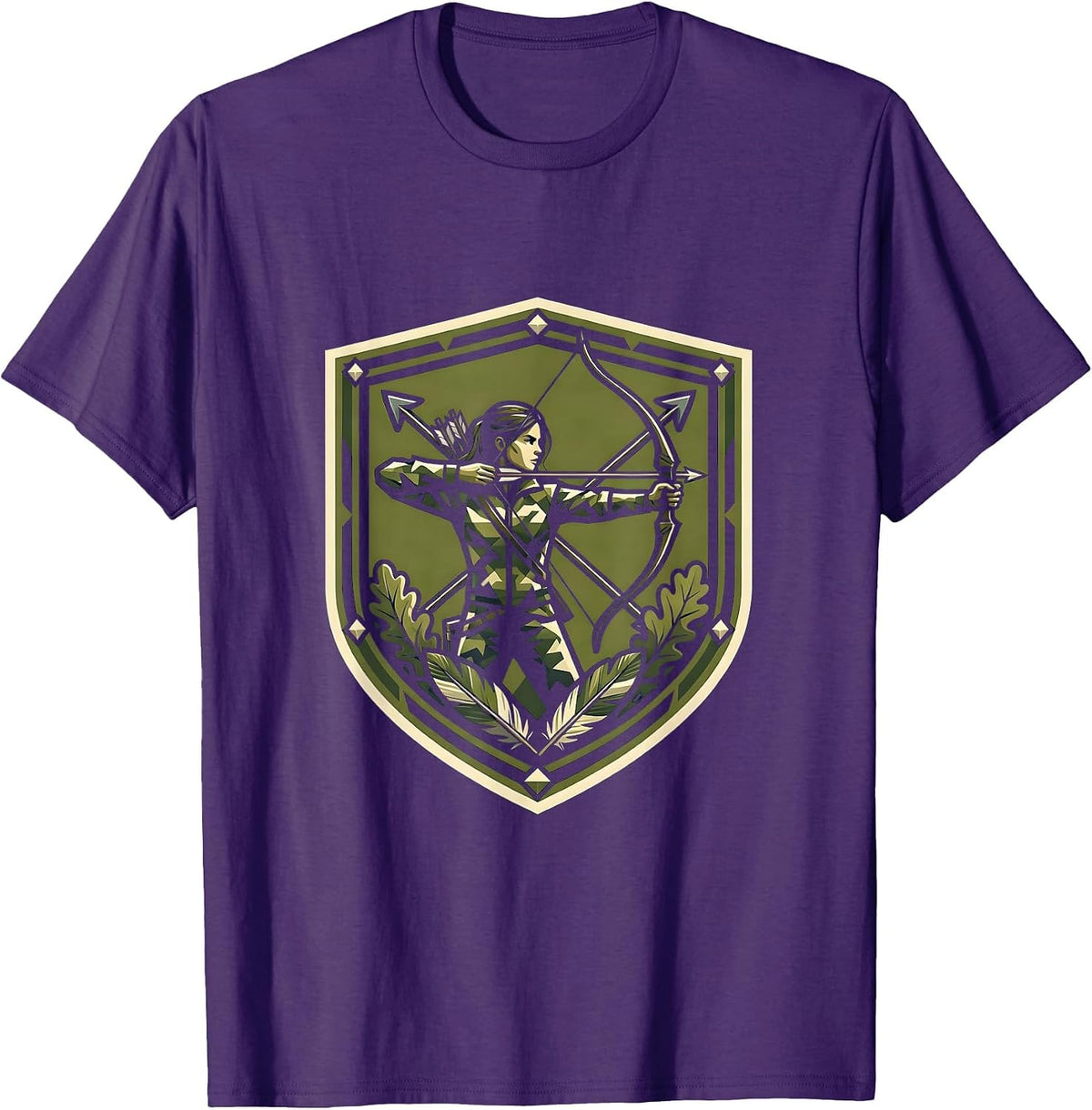 Camo Archer Hunter Bow and Arrow Illustration T-Shirt - Purple
