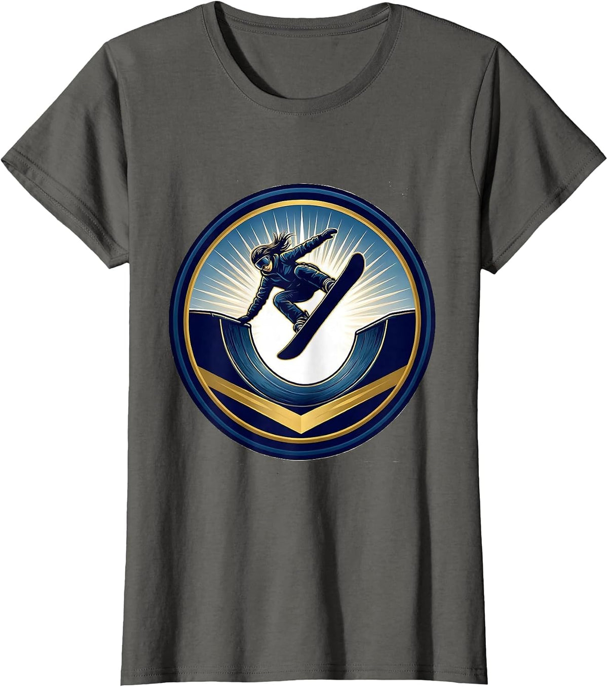 Women's Snowboarder Halfpipe Launch Graphic Design T-Shirt - Asphalt Grey