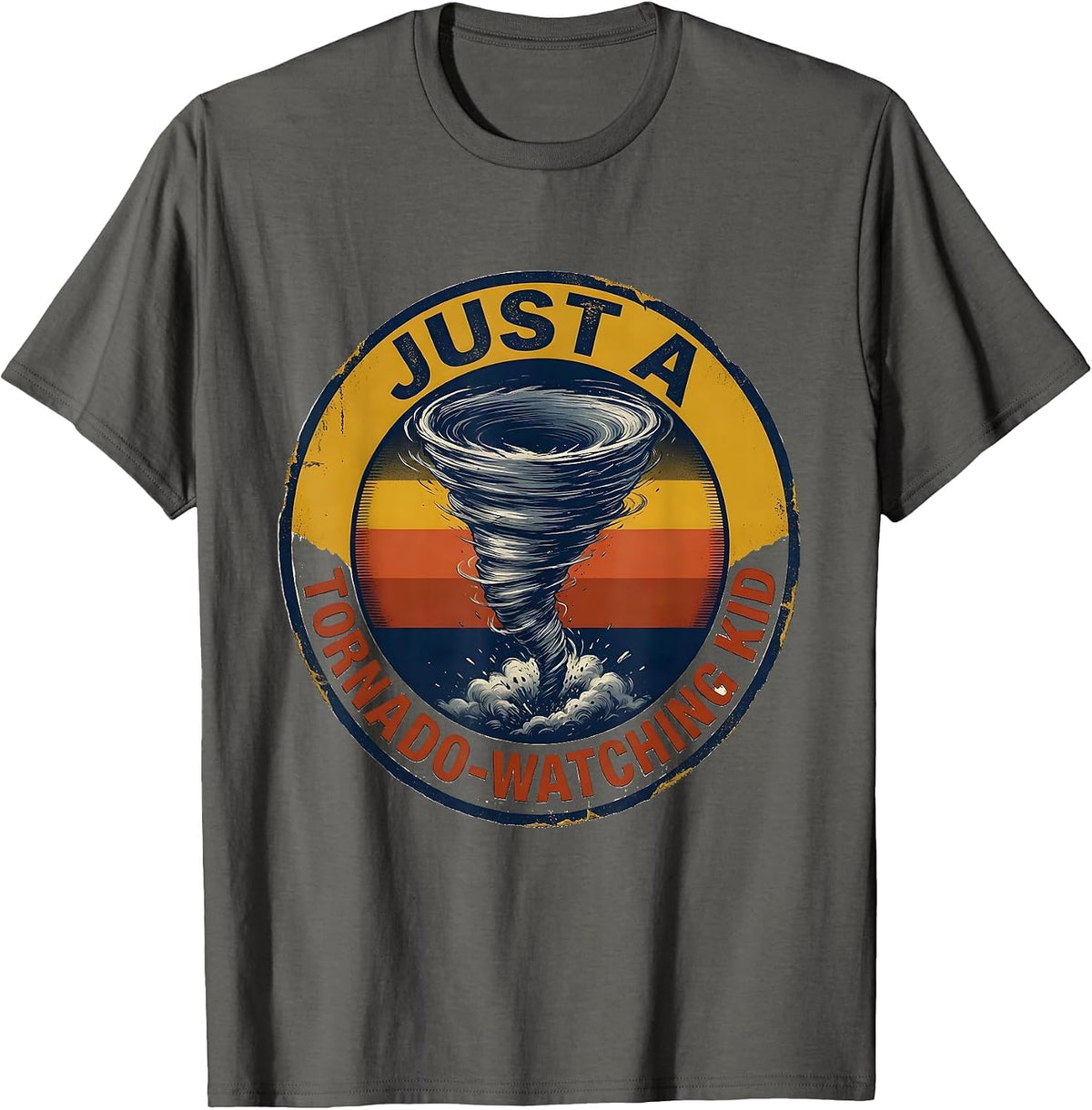 Just A Tornado-Watching Kid Funny Storm Chaser Meteorology T-Shirt - Asphalt Grey