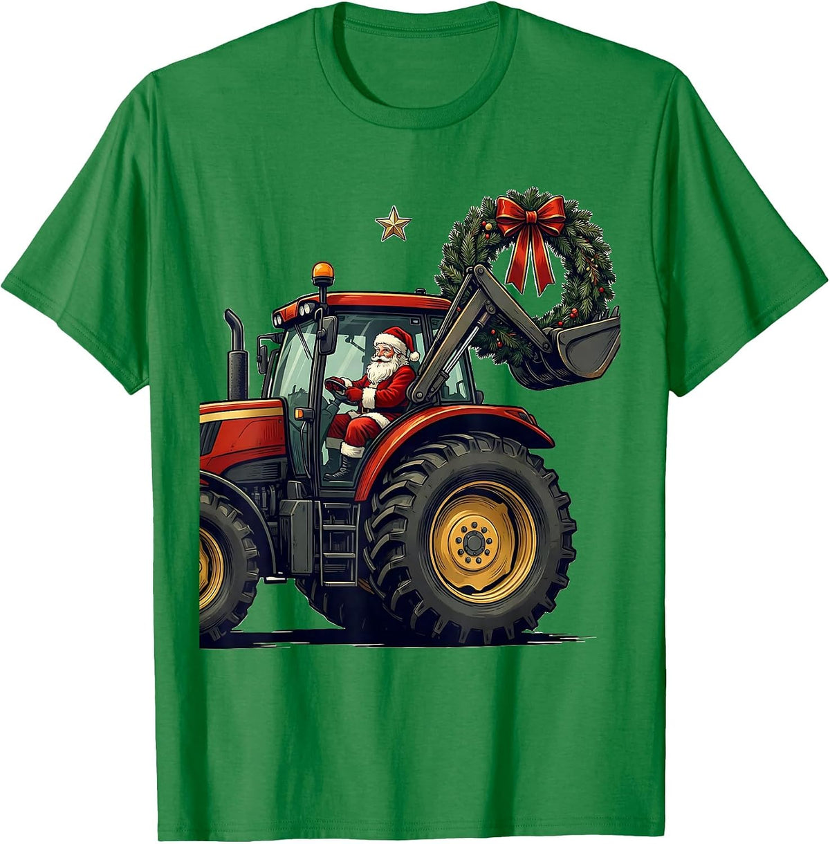 Men's Broadside Farm Tractor Santa Claus Funny Farm Life Christmas T-Shirt - Kelly Green