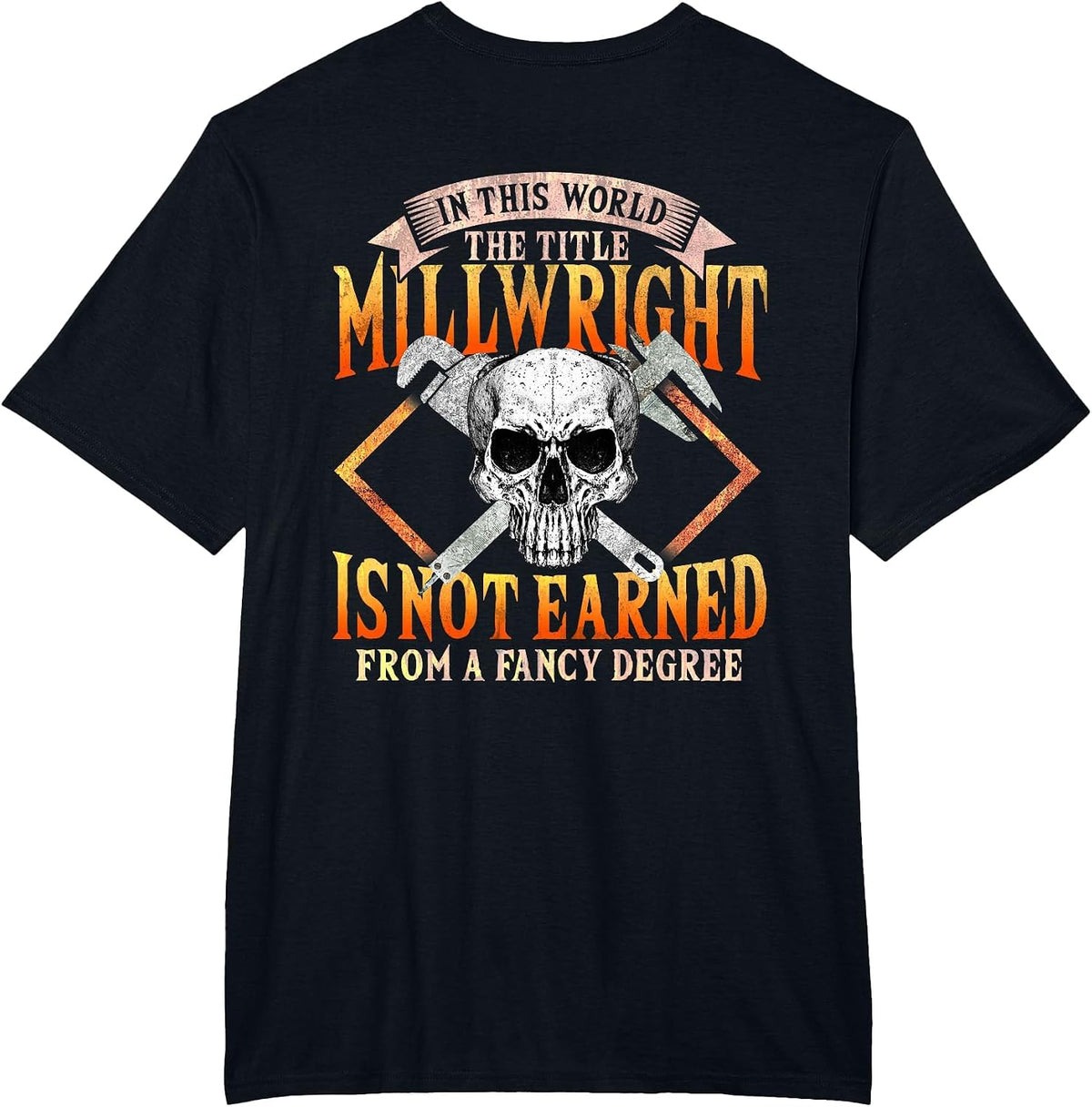 Millwright Image On Back of Clothing T-Shirt - Black
