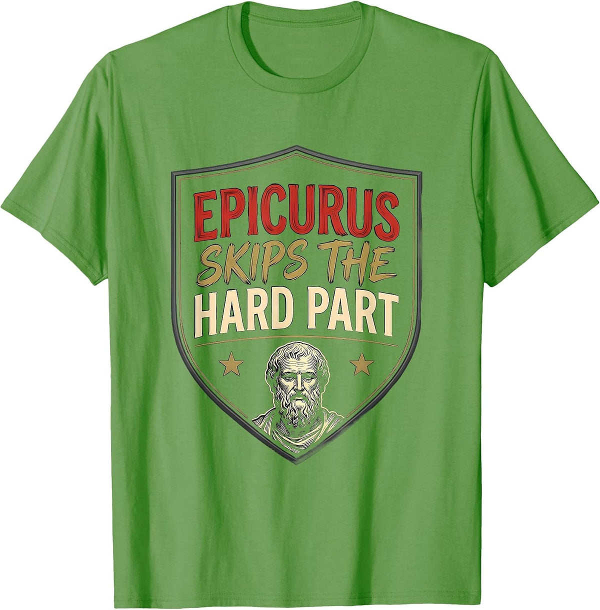 Men's Epicurus Skips The Hard Part Funny Philosopher Pun Meme T-Shirt - Grass Green