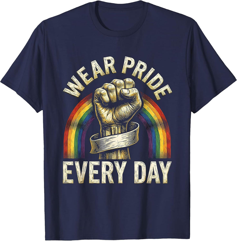 Wear Pride Every Day Men's Pride Design T-Shirt - Navy Blue