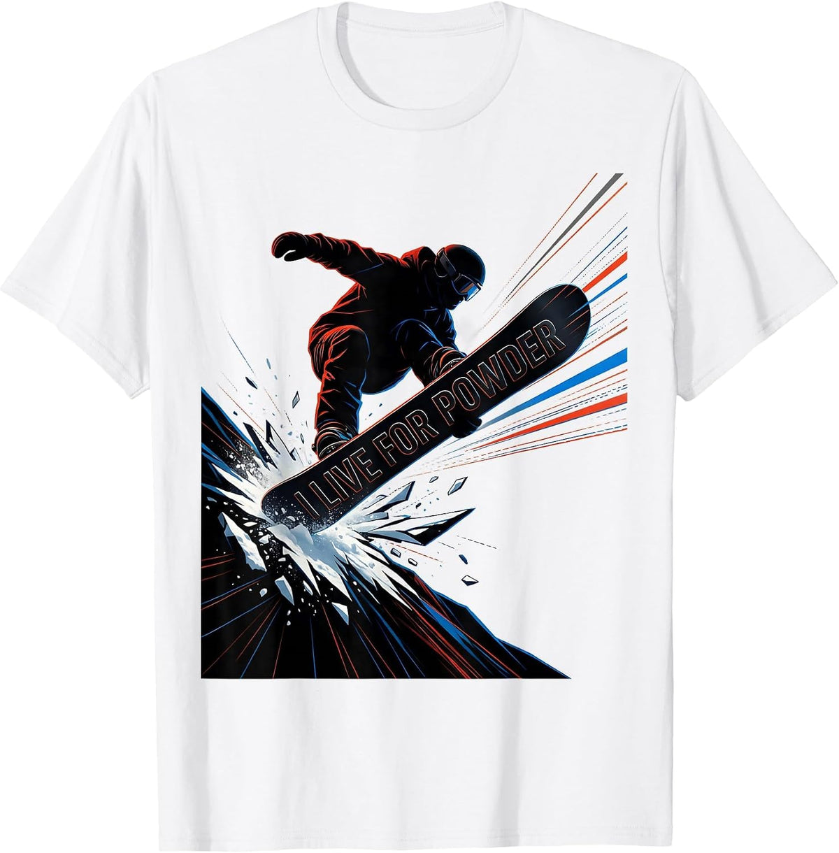 Men's I Live For Powder Futurist Snowboarder Winter Sports Humor T-Shirt - White