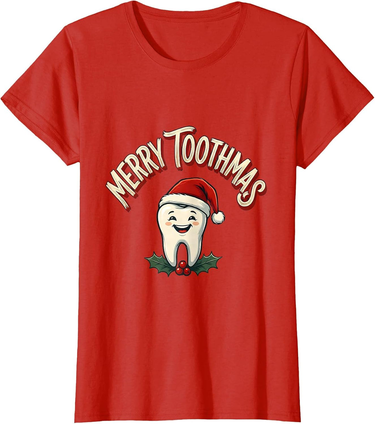 Women's Merry Toothmas Sign Painter Showcard Funny Dental Christmas T-Shirt - Red