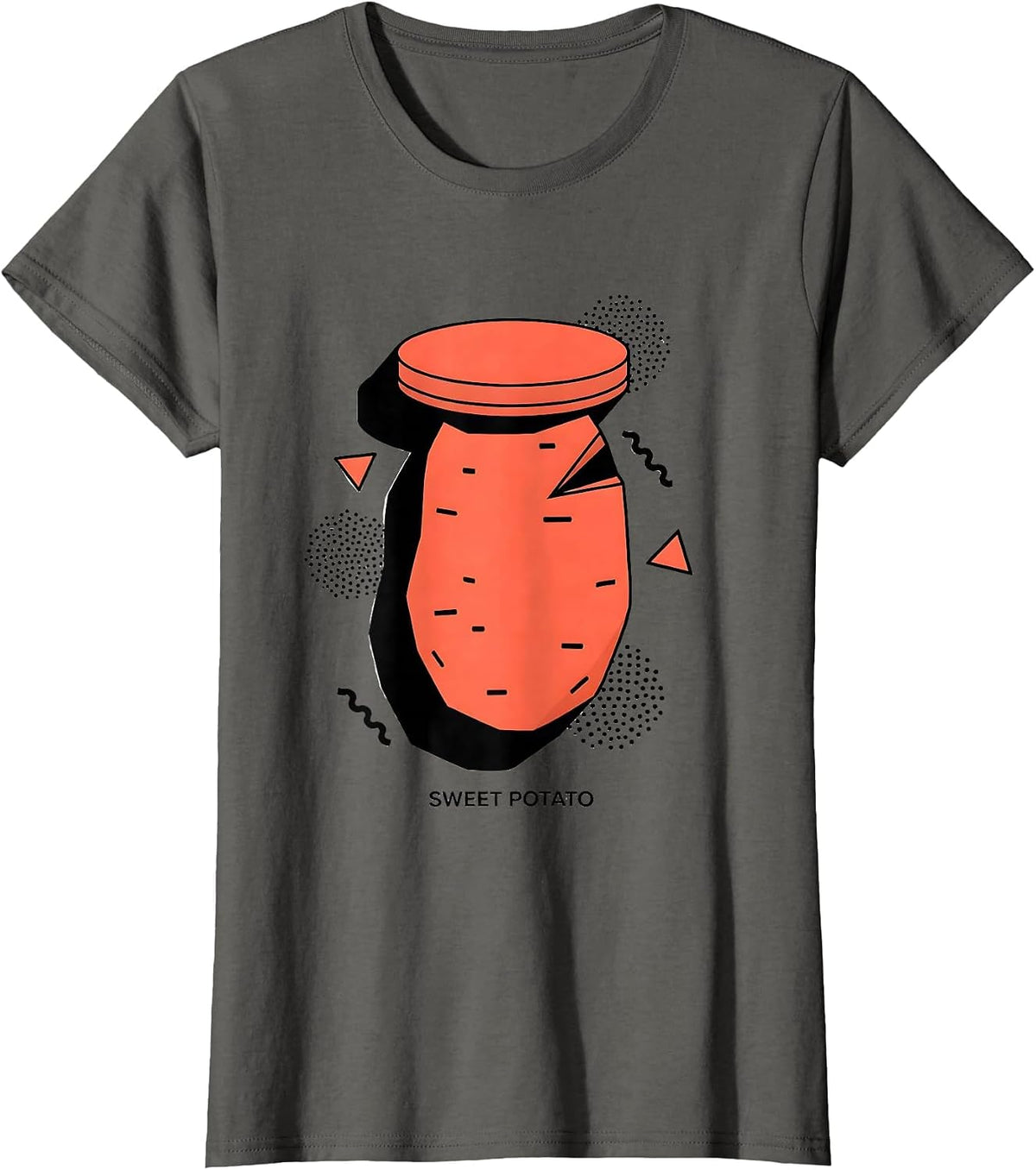 Women's Sweet Potato Memphis Postmodern Funny Grouchy Potato Couple T-Shirt - Asphalt Grey