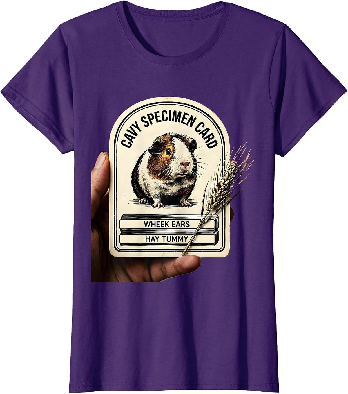 Women's Cavy Specimen Card: Wheek Ears, Hay Tummy Funny T-Shirt - Purple