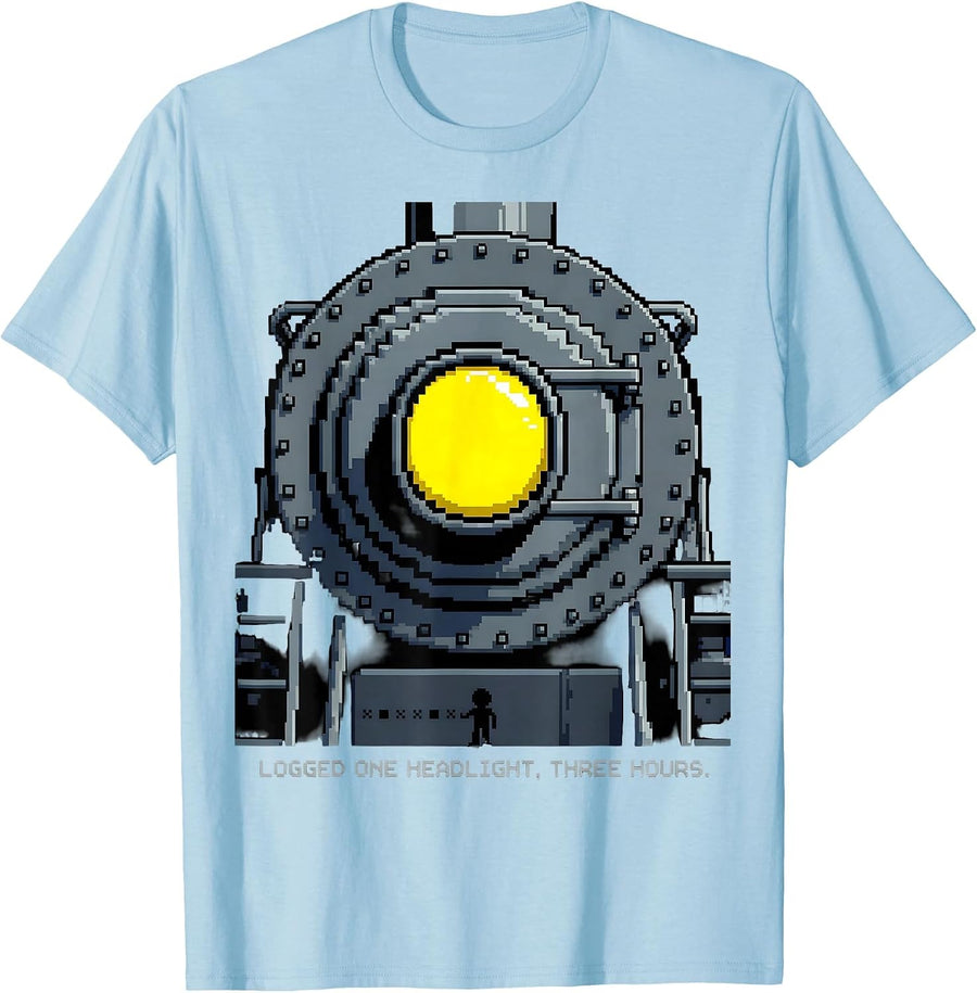 Men's Logged One Headlight Three Hours Pixel Art Big Boy 4014 T-Shirt - Baby Blue