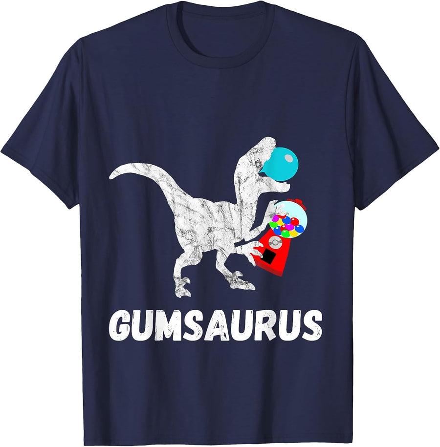 Bubble Gum Saurus Gumball Machine Chewing Dinosaurs T-Rex T-Shirt - Navy Blue