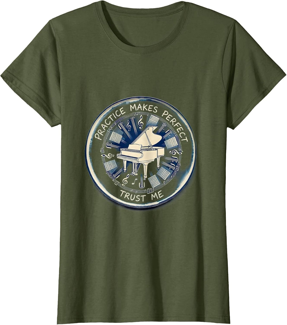Women's Practice Makes Perfect Music Teacher Design T-Shirt - Olive Green