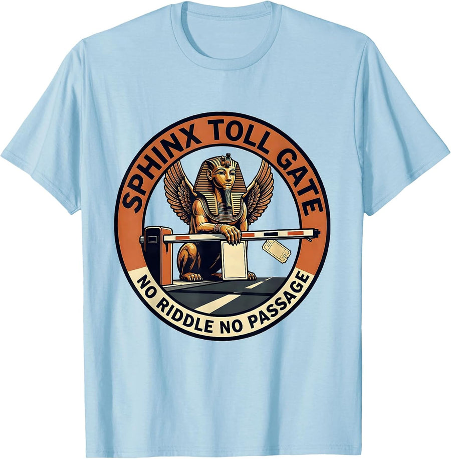 Men's Sphinx Toll Gate — No Riddle, No Passage Greek Myth T-Shirt - Baby Blue