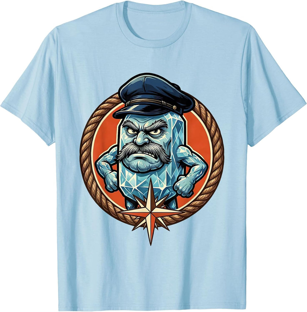 Men's Salty Sea Captain Weathered Scowl Graphic T-Shirt - Baby Blue