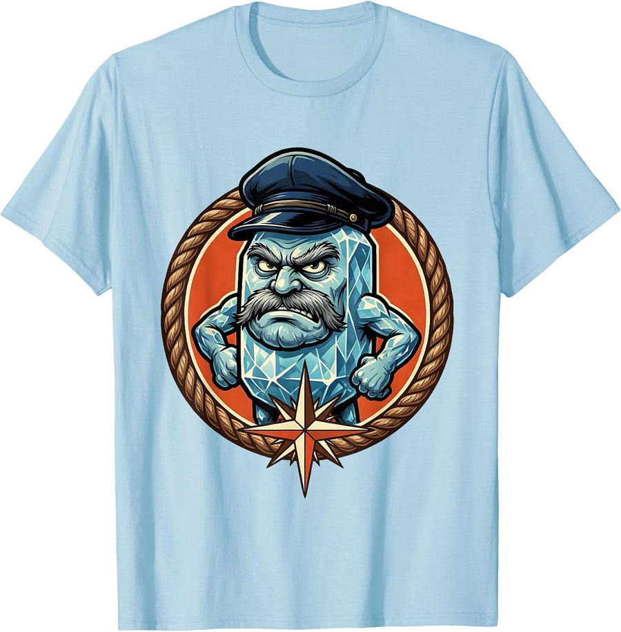 Men's Salty Sea Captain Weathered Scowl Graphic T-Shirt - Baby Blue