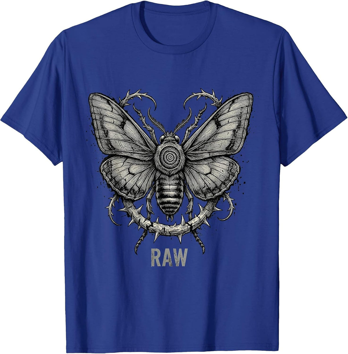 Men's RAW Y2K Grunge Goth Alt Streetwear Monochrome Fine-Line T-Shirt - Royal Blue
