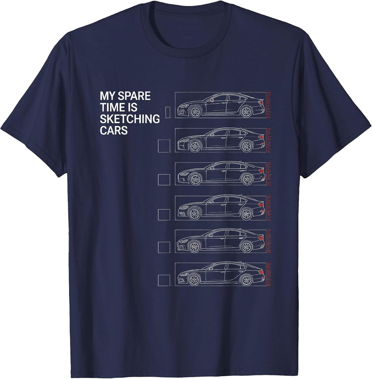 My Spare Time Is Sketching Cars Funny Car Enthusiast Car T-Shirt - Navy Blue