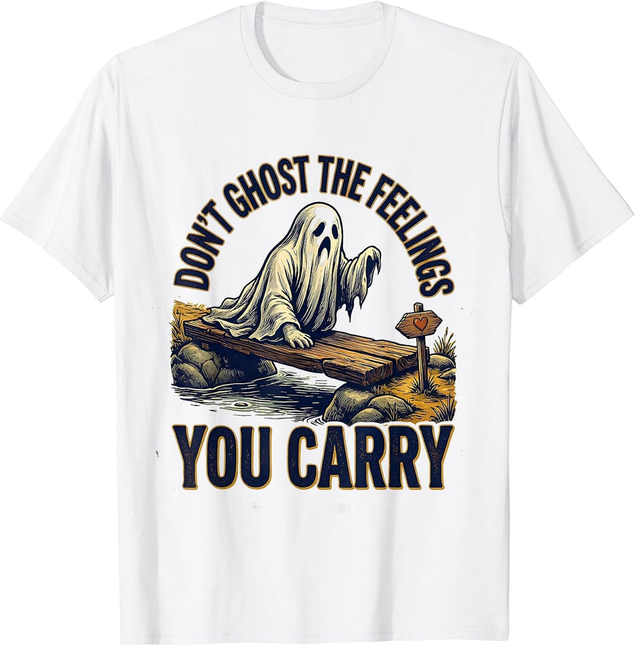 Men's Don't Ghost the Feelings You Carry Vintage Mental Health T-Shirt - White