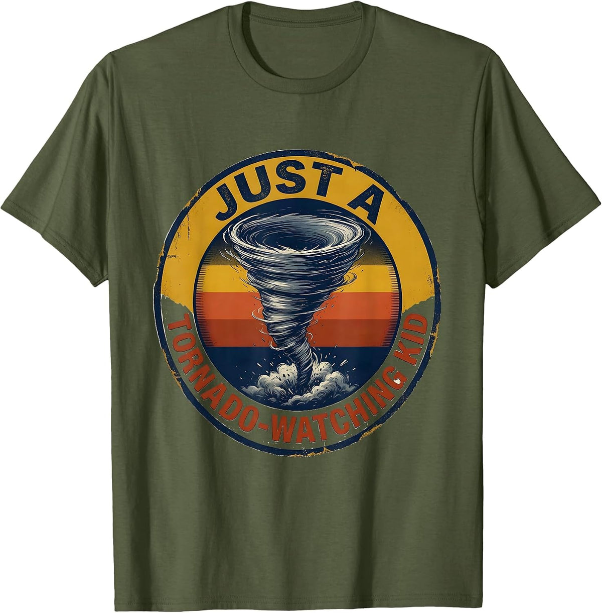 Just A Tornado-Watching Kid Funny Storm Chaser Meteorology T-Shirt - Olive Green