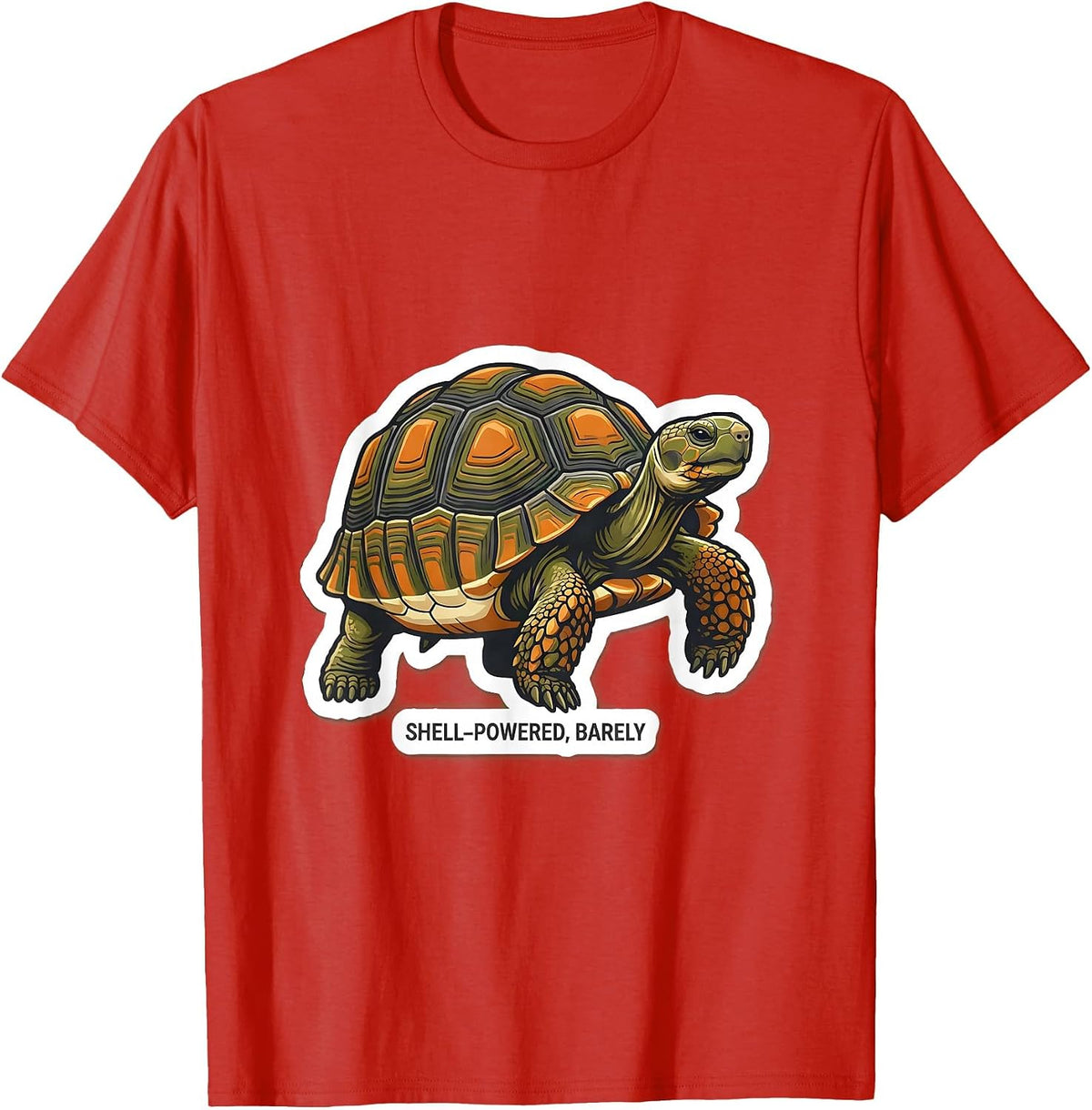 Men's Shell-Powered, Barely Funny Tortoise Lover Reptile Gift T-Shirt - Red