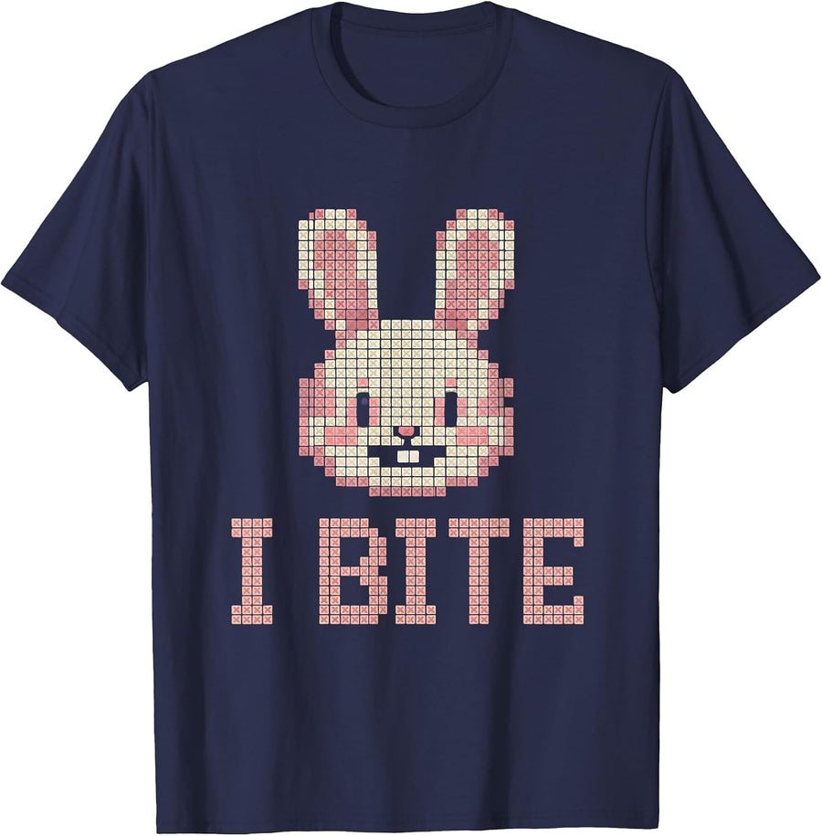 I Bite Alt Goth Kawaii Bunny Rabbit Cute Eerie Humor T-Shirt - Navy Blue