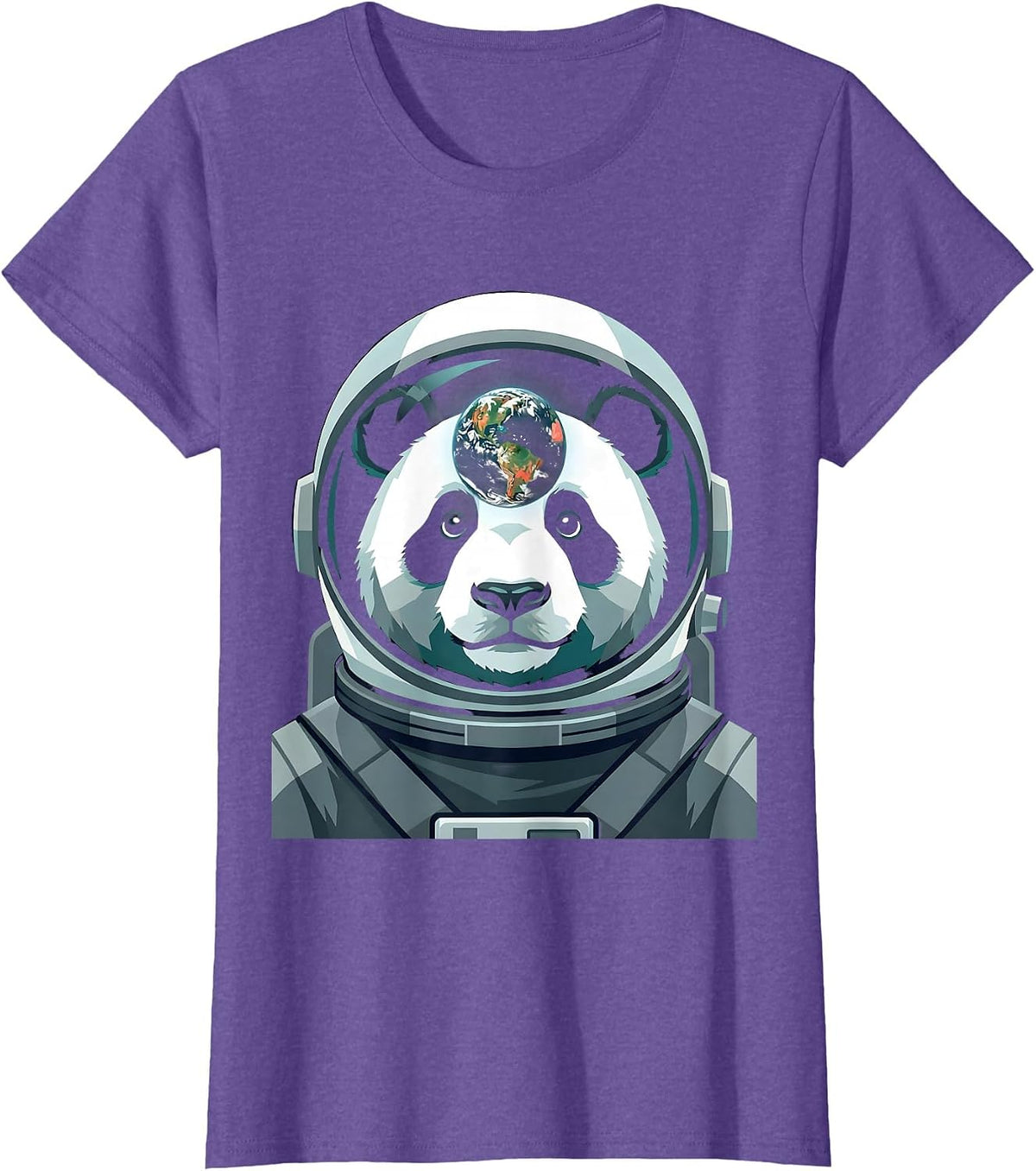 Panda Astronaut Helmet Earth Reflection Space Art T-Shirt - Purple Heather