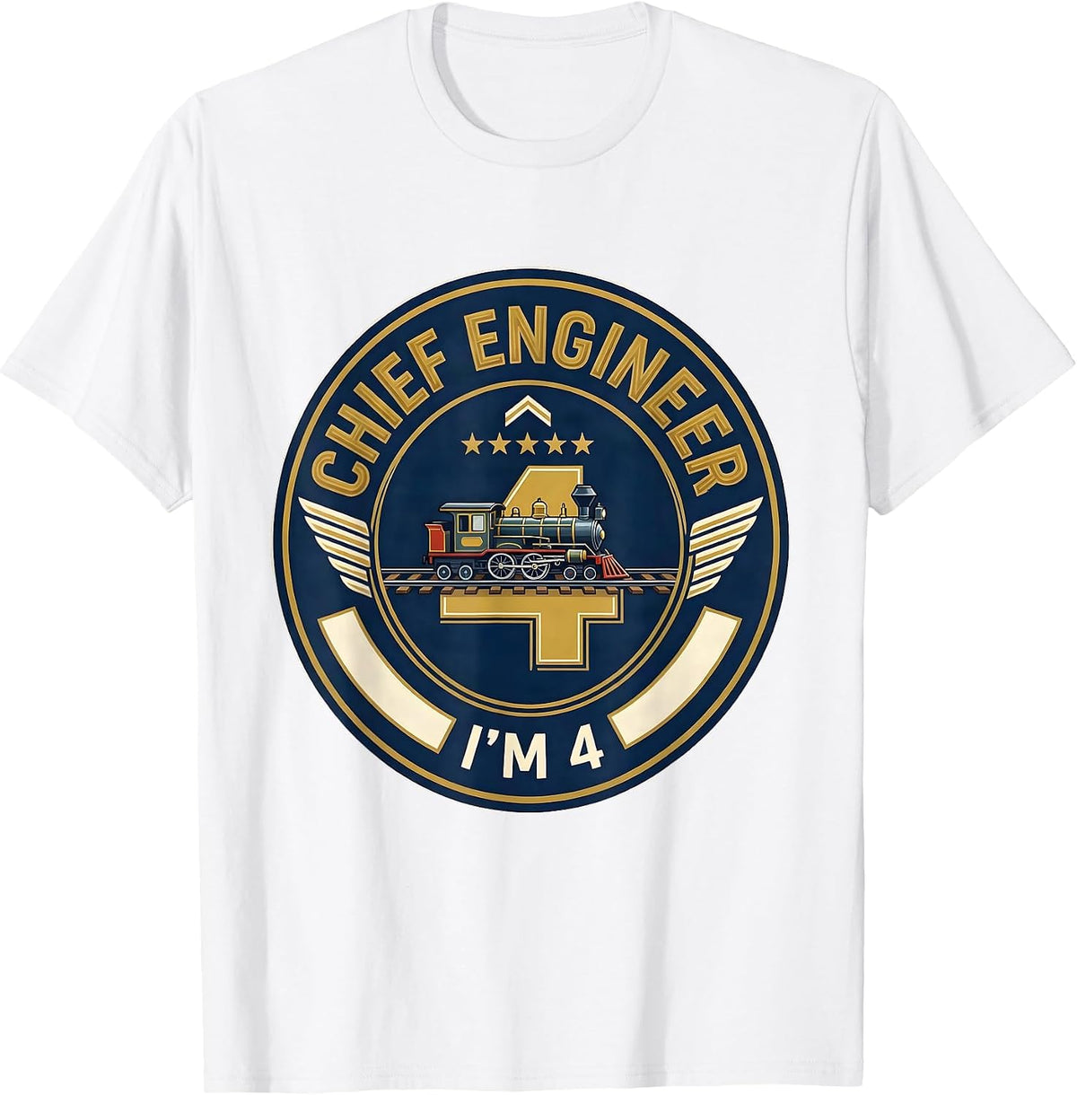 Men's I'm 4 Chief Engineer 4th Birthday Boy Train Party T-Shirt - White