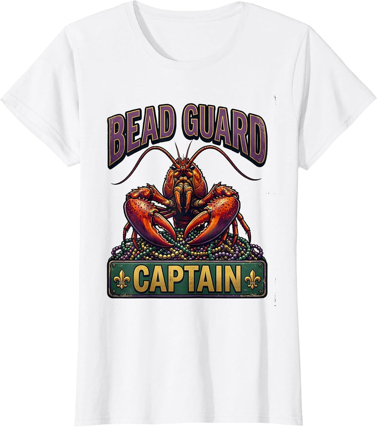 Bead Guard Captain Vintage Funny Mardi Gras Crawfish T-Shirt - White