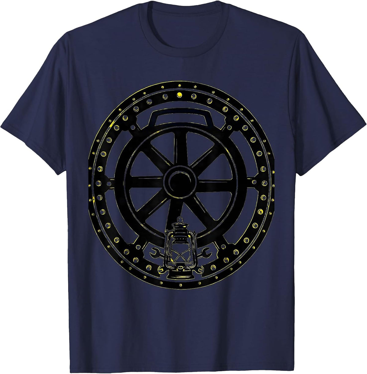 Men's Sealed Steam Locomotive Badge Train Enthusiast Vintage T-Shirt - Navy Blue