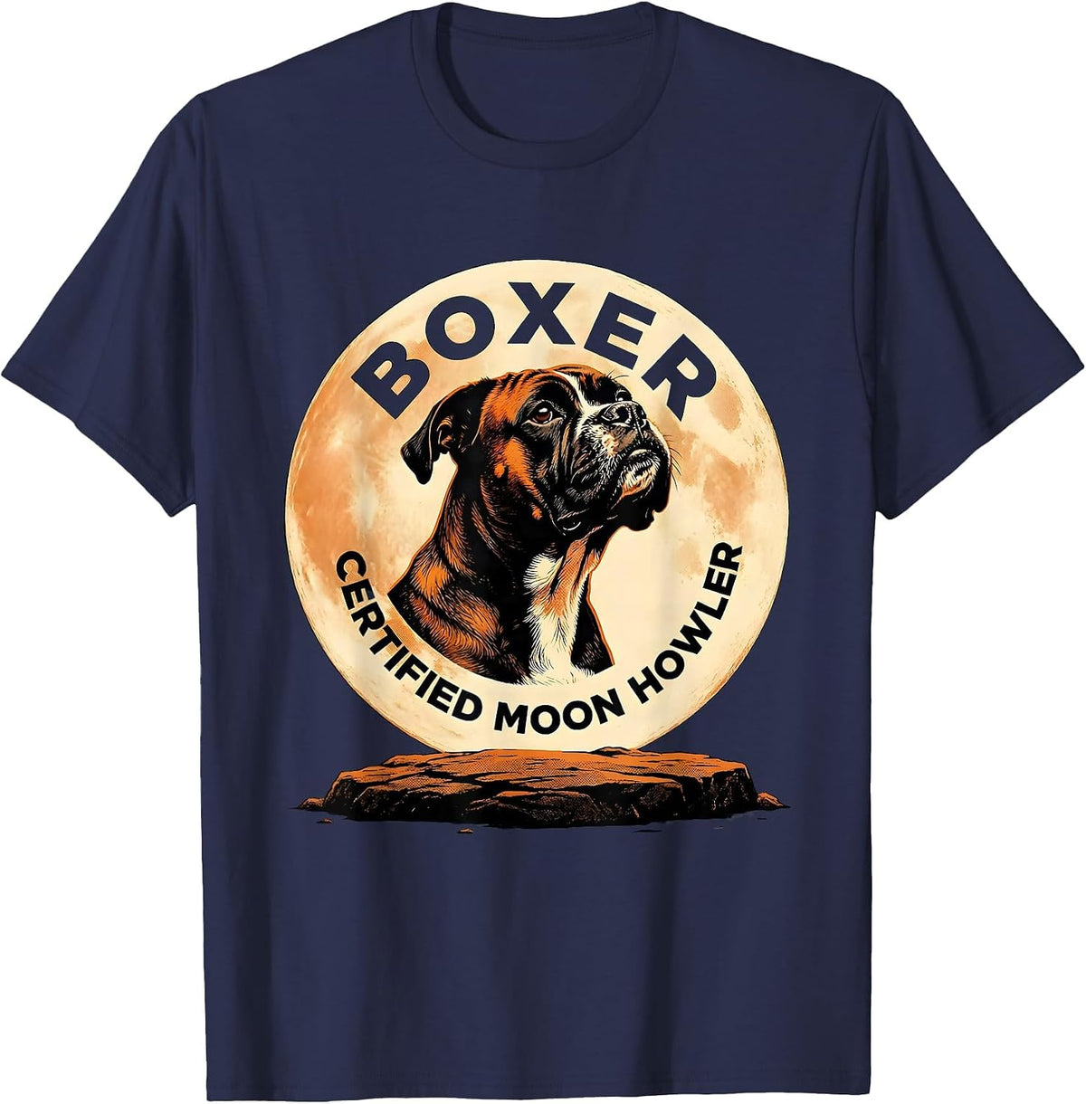 Men's Boxer Certified Moon Howler Retro Dog Breed Portrait T-Shirt - Navy Blue