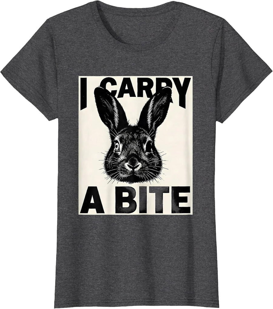 Women's I Carry A Bite Creepy Cute Goth Bunny Horror Aesthetic Alt T-Shirt - Dark Heather Grey