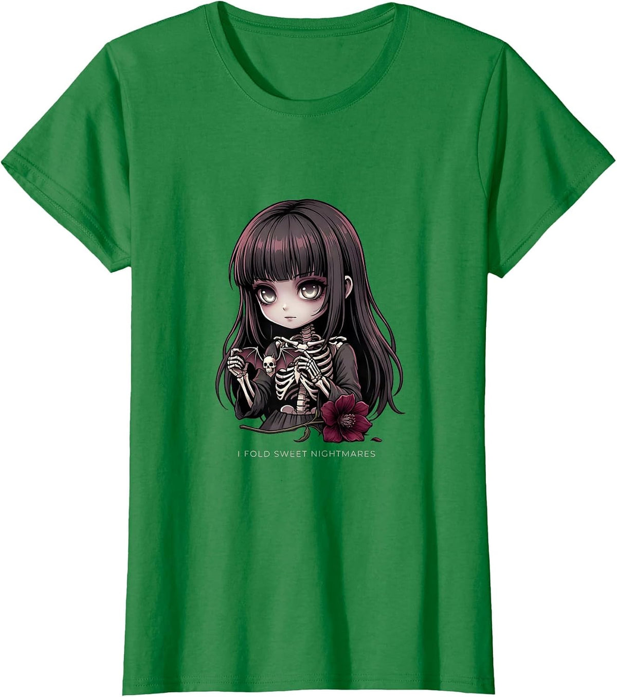 Women's I Fold Sweet Nightmares Creepy Kawaii Goth Anime Horror T-Shirt - Kelly Green