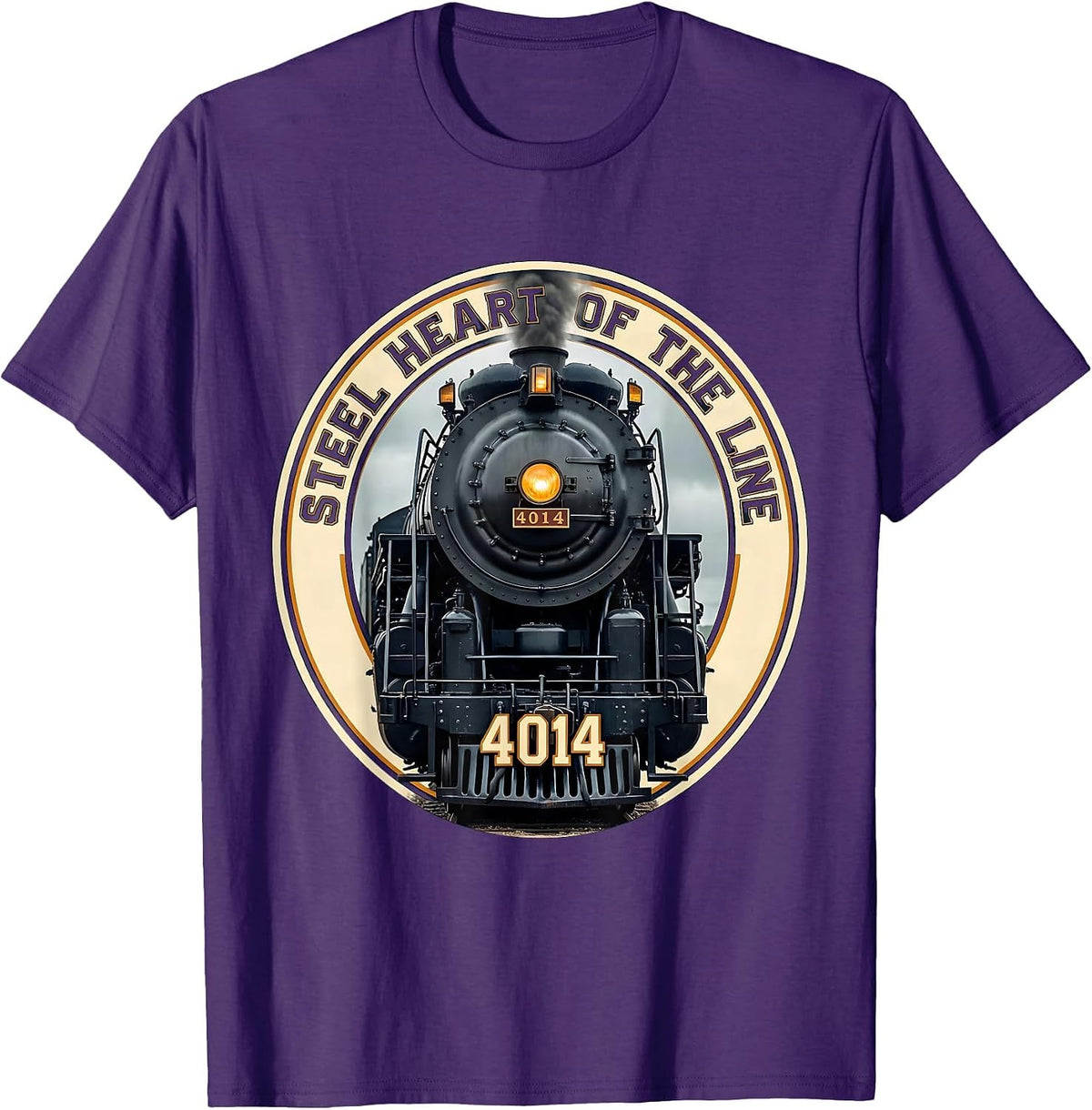 Men's Steel Heart Of The Line Vintage Steam Locomotive Railroad T-Shirt - Purple