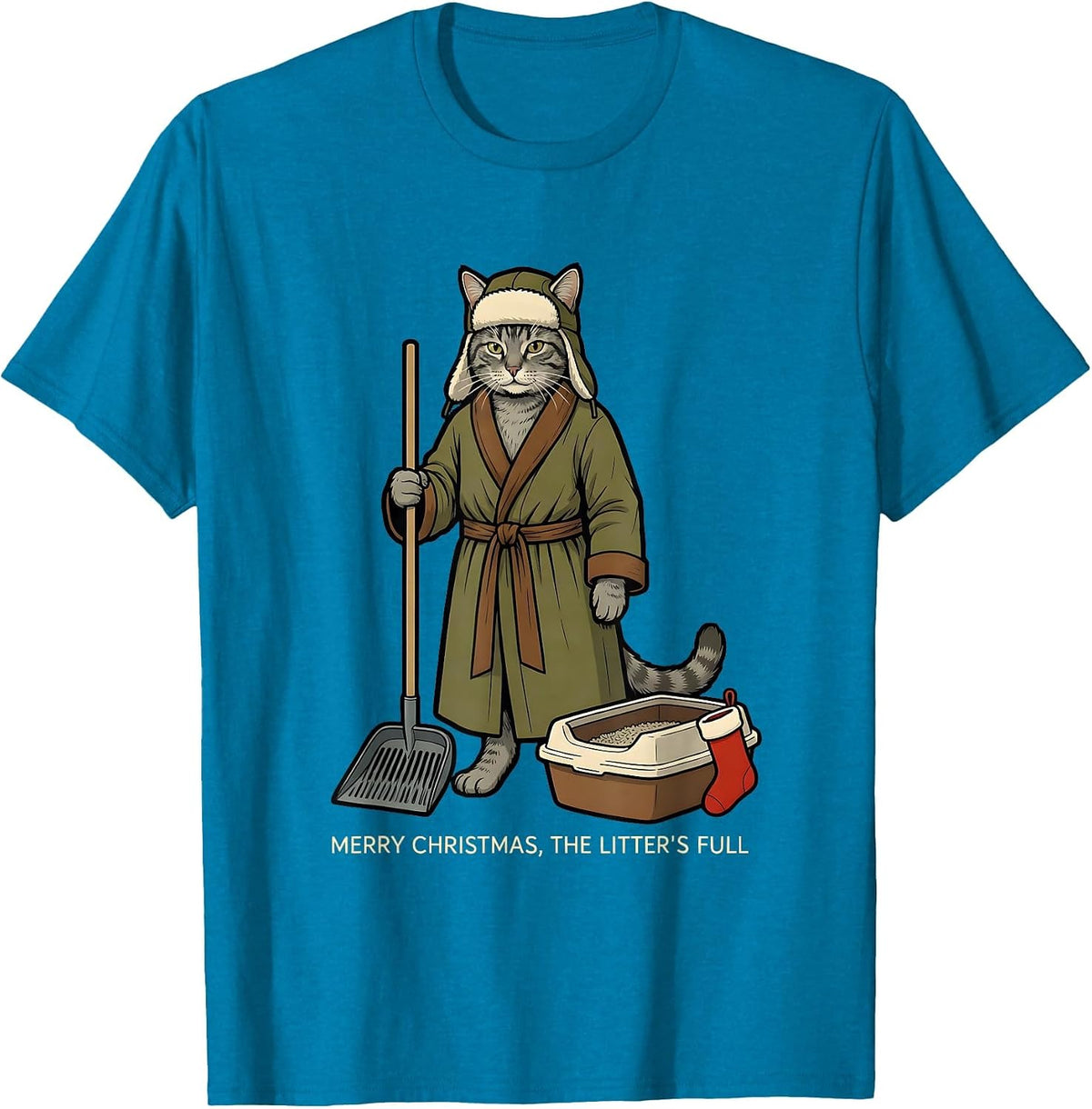 Merry Christmas The Litter's Full Funny Cat Lover Ugly T-Shirt - Sapphire Blue