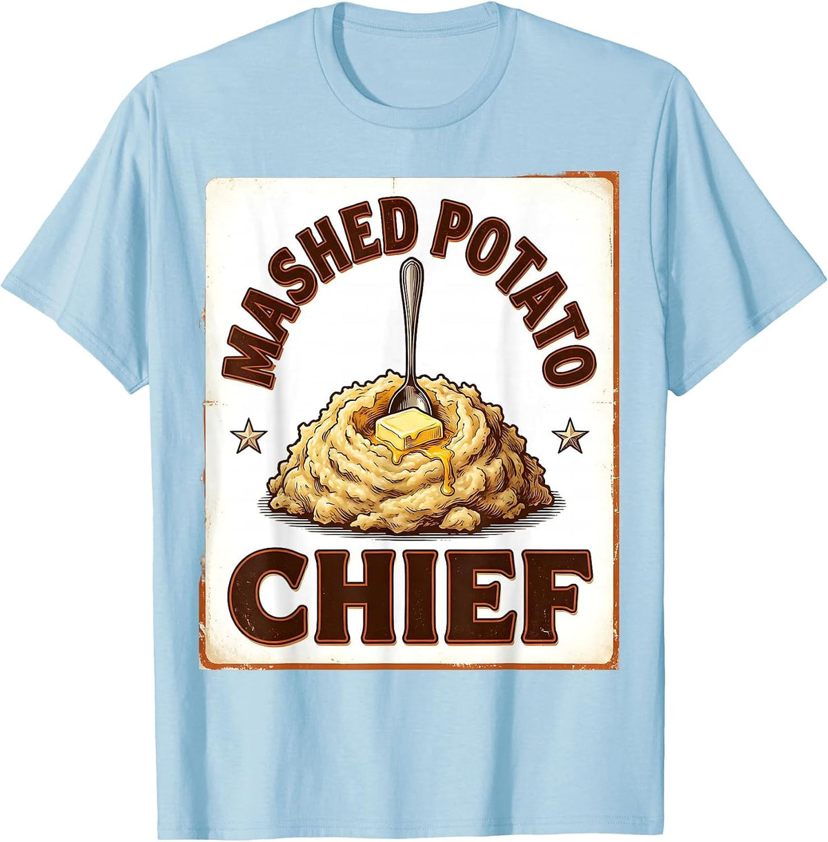 Men's Mashed Potato Chief Vintage Funny Thanksgiving Family T-Shirt - Baby Blue