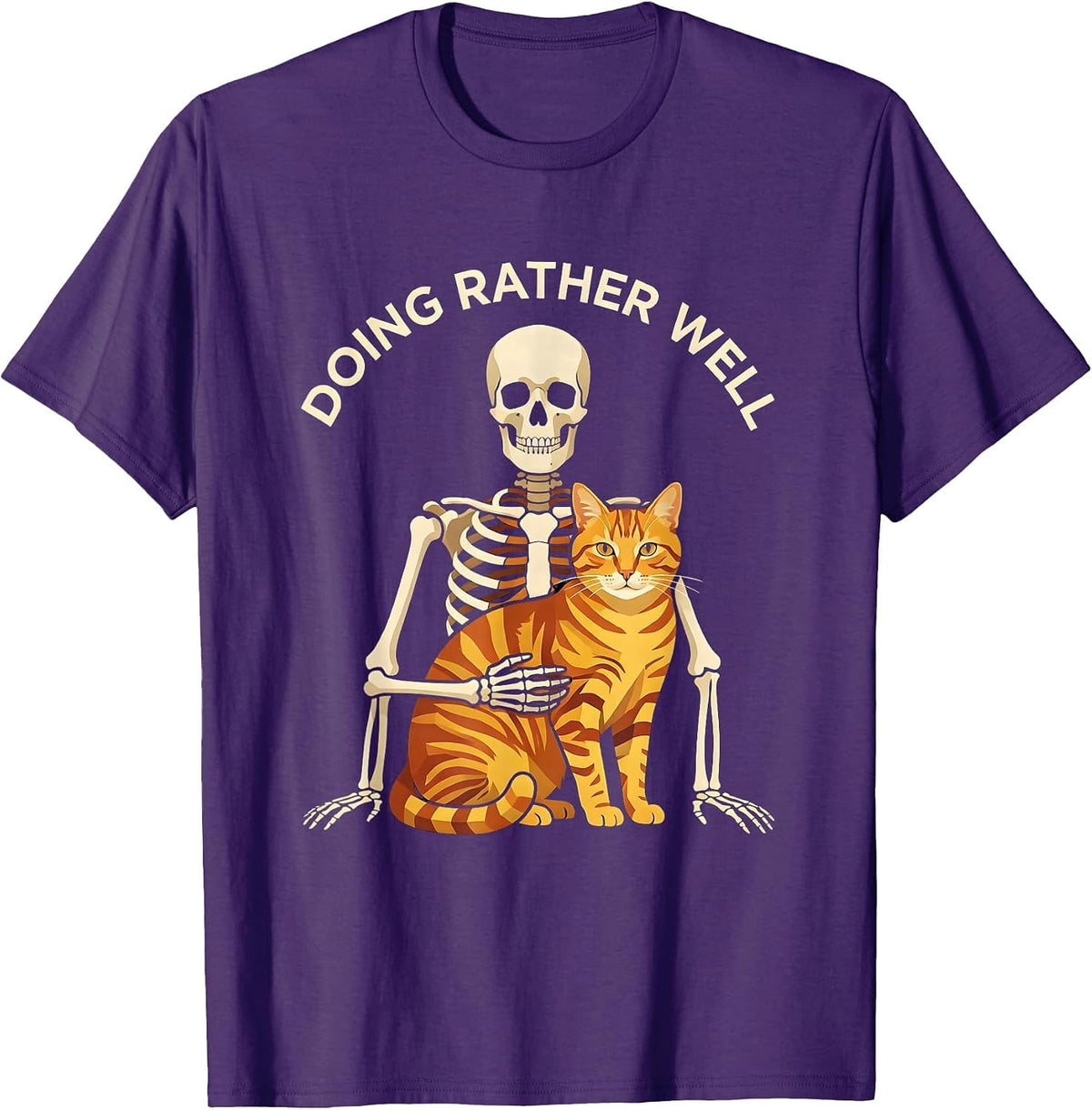 Men's Doing Rather Well Geometric Skeleton Hugging Cat Halloween T-Shirt - Purple