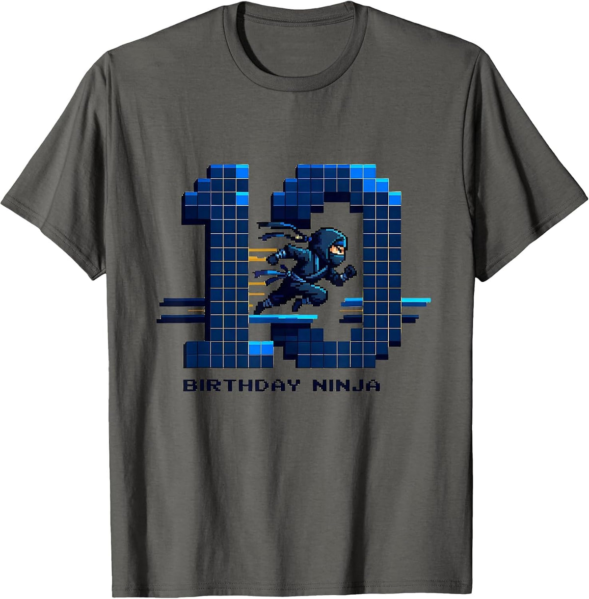 Birthday Ninja 10 Pixel Art Kids Ninja Party Costume T-Shirt - Asphalt Grey