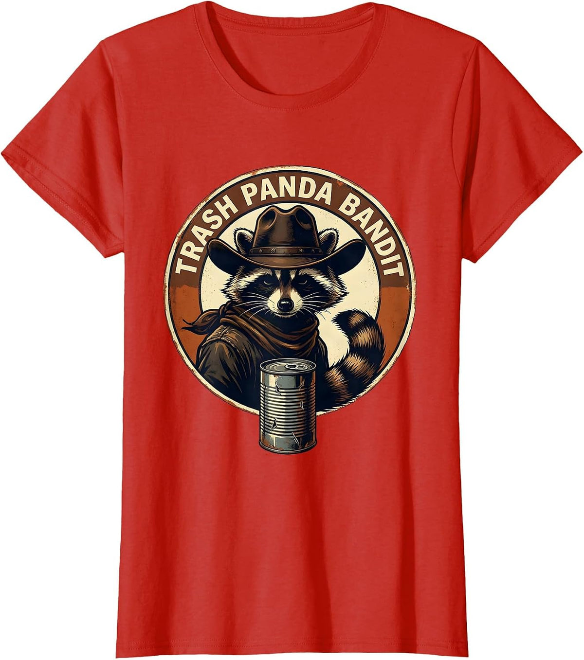 Women's Trash Panda Bandit Vintage Raccoon Western Cowboy Humor T-Shirt - Red