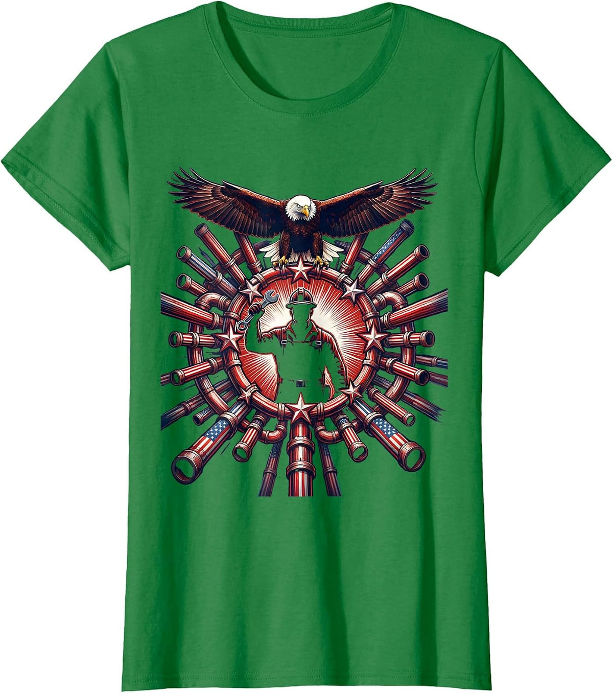 Women's Pipefitter Tangled Pipes Blue Collar Graphic T-Shirt - Kelly Green